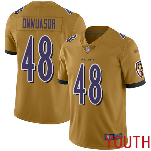 Baltimore Ravens Limited Gold Youth Patrick Onwuasor Jersey NFL Football #48 Inverted Legend->youth nfl jersey->Youth Jersey